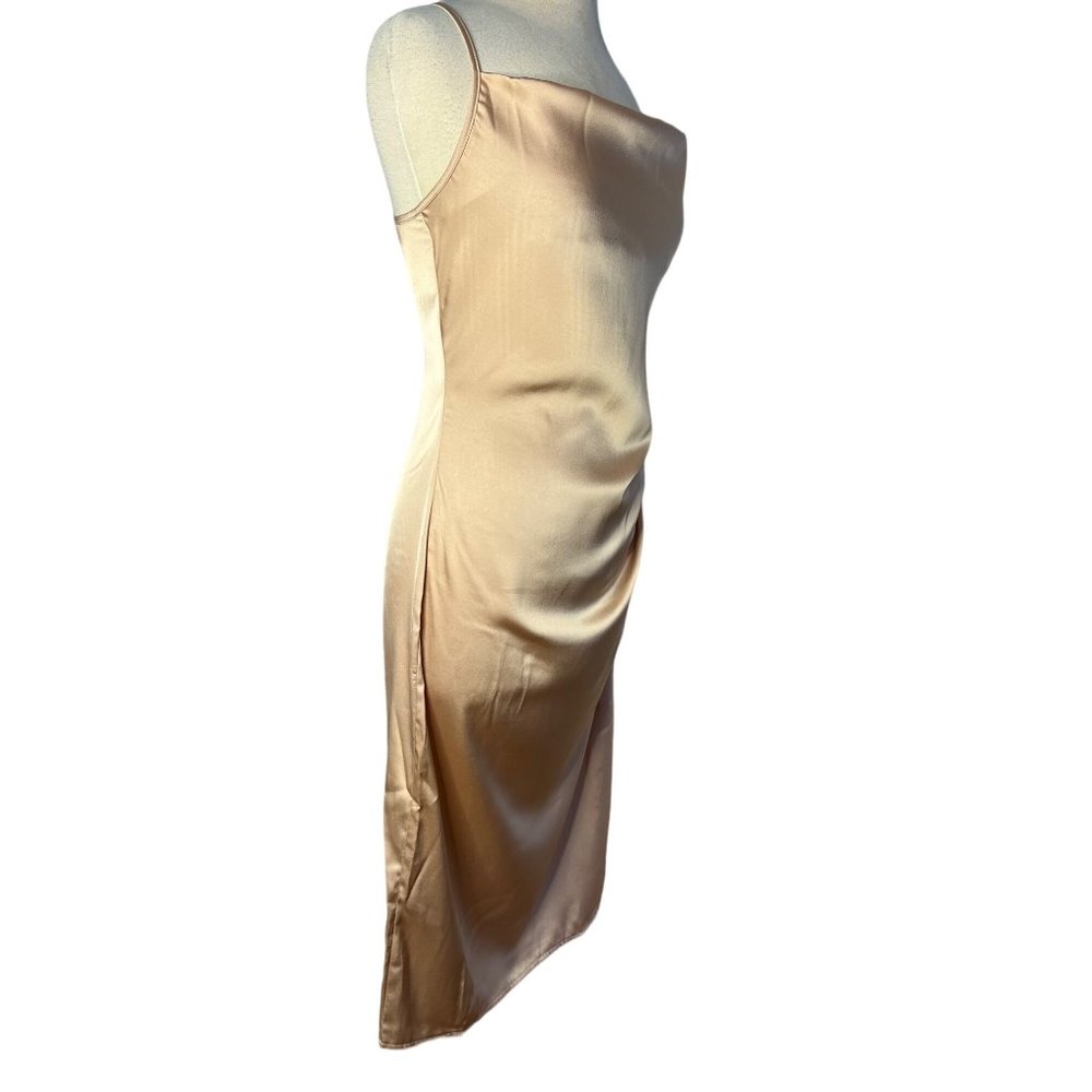 SHEIN Dress Petite Large Tan Sheath Midi adj Straps Zip Scoop Neck - Picture 5 of 15